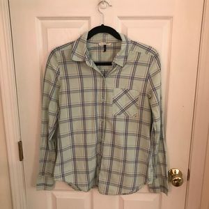 Long sleeve light green plaid button up.