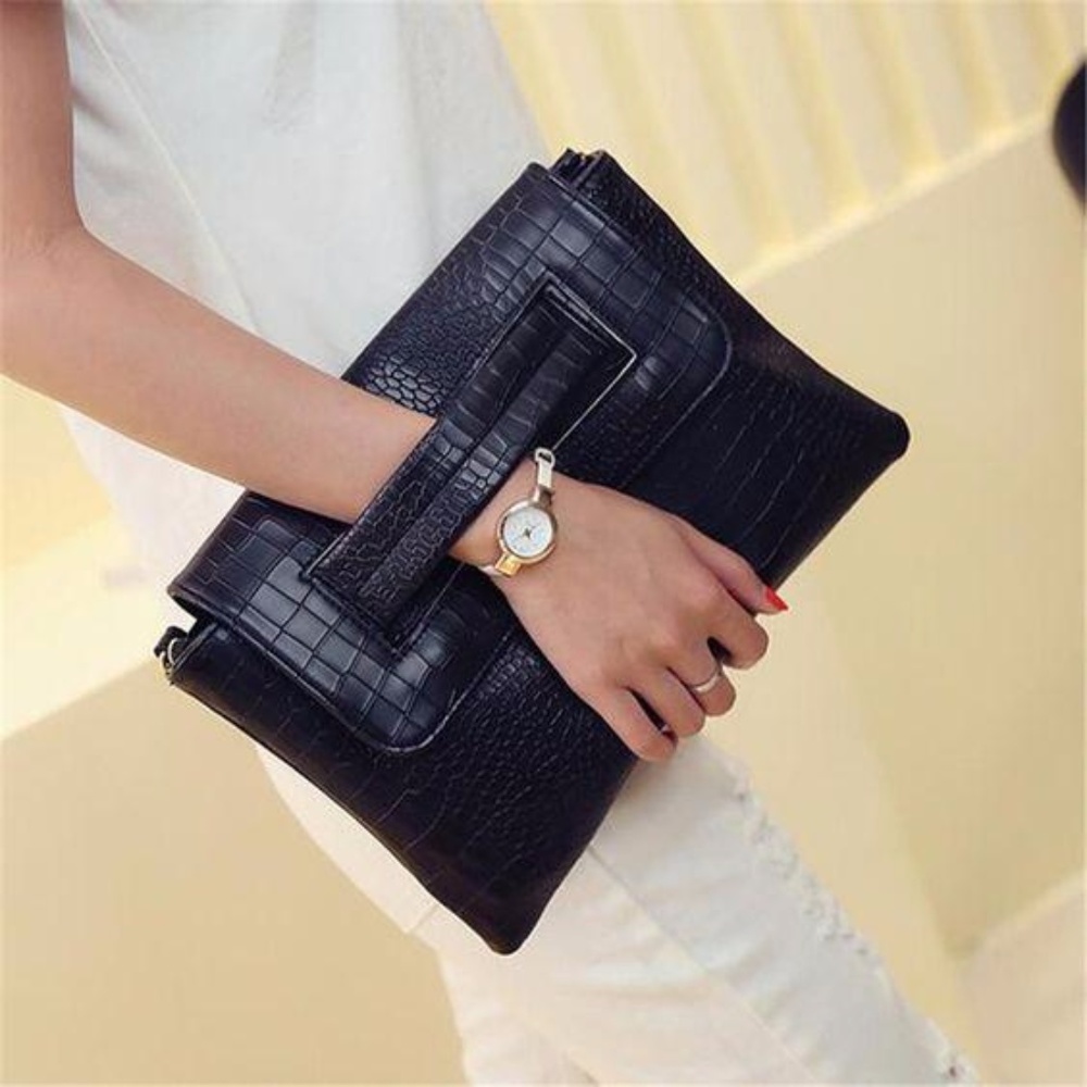 Faux Crocodile Crossbody Clutch