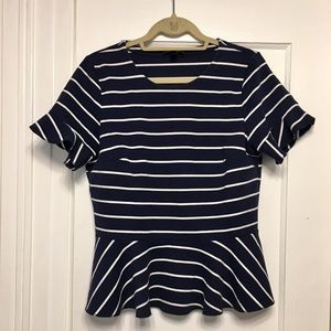 J. Crew navy blue striped peplum top