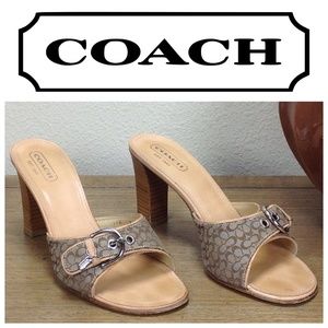 Coach Tan Logo Mule Sandals w/ Block Heel Coach Tan Logo Mule Sandals w/ Block Heel