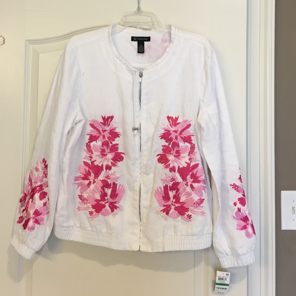 Embroidered linen bomber jacket