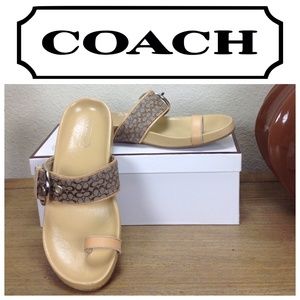 Coach Tan Logo Sandals w/ Toe Ring Coach Tan Logo Sandals w/ Toe Ring