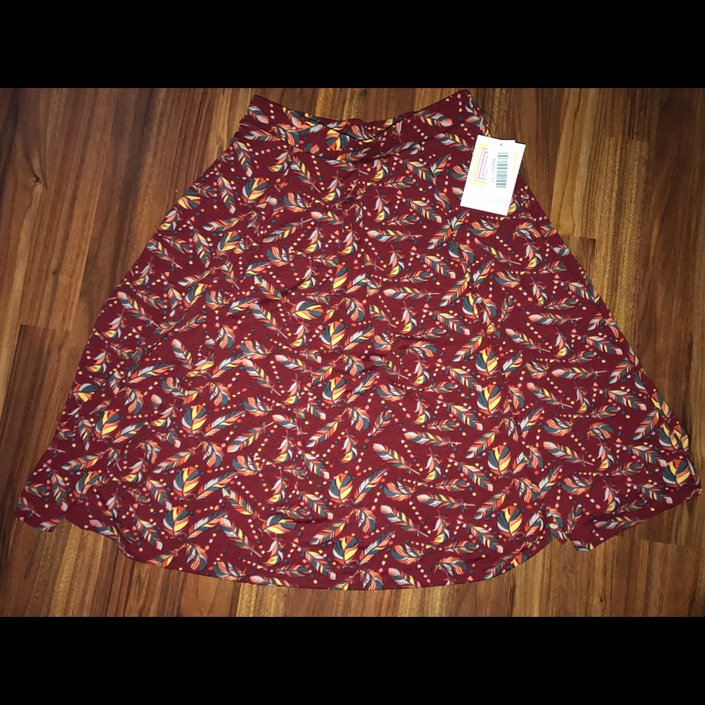 Lularoe Madison Orange Skirt with Feathers XS