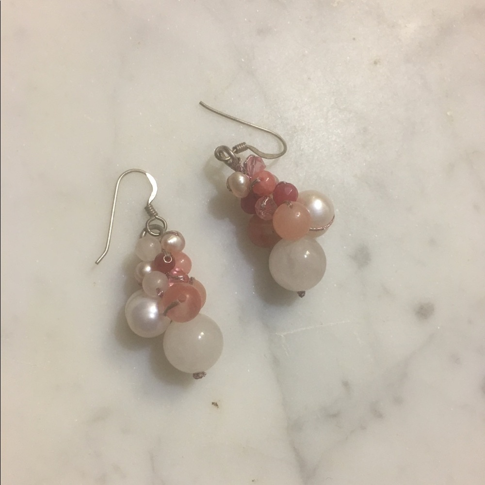Pink/white Pearl Dangle Earrings