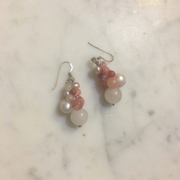 Pink/white Pearl Dangle Earrings - Picture 2 of 2