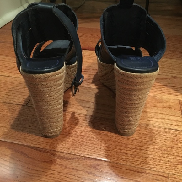 Polo Ralph Lauren Navy Leather Wedge Sandal 9.5 - Picture 3 of 6