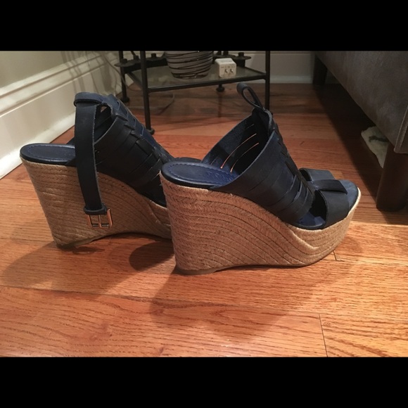 Polo Ralph Lauren Navy Leather Wedge Sandal 9.5 - Picture 4 of 6