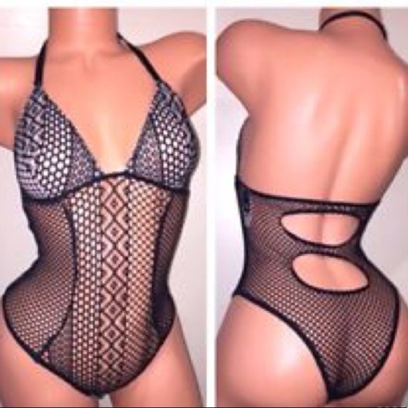 New VS Teddy Lingerie Plunge Fishnet Lace Small - Picture 2 of 7