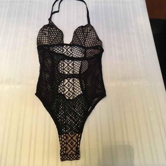 New VS Teddy Lingerie Plunge Fishnet Lace Small - Picture 3 of 7