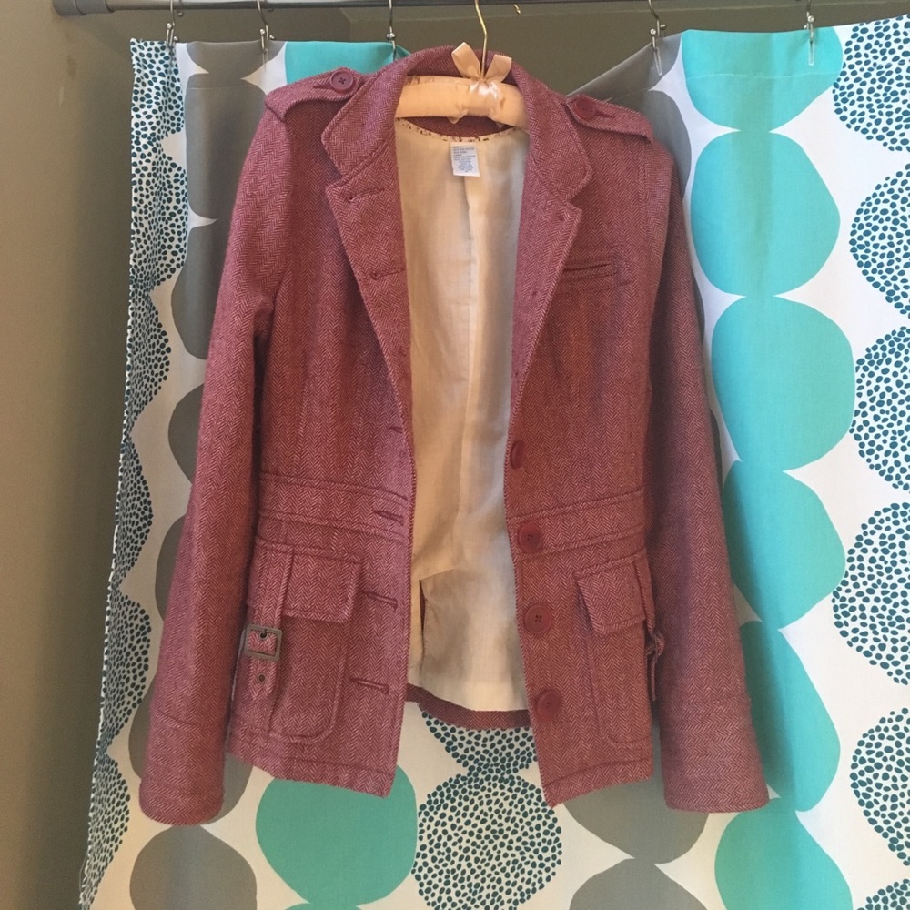 Brick red herringbone blazer jacket