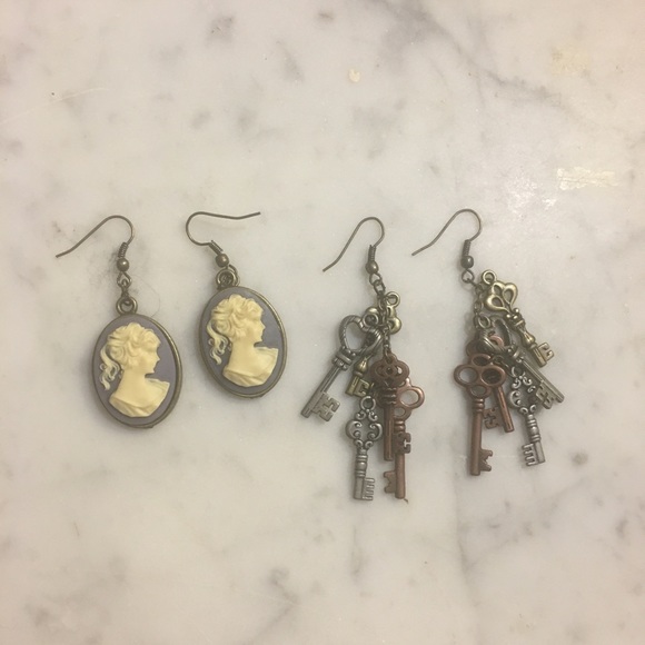 Rustic Key and Silhouette Drop Earrings - Picture 2 of 2