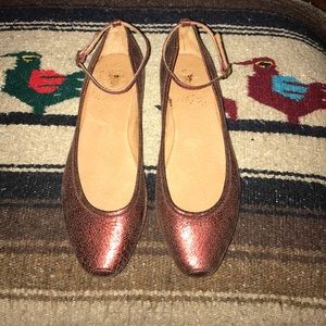 Frye Metallic Red Leather Flats with Ankle Straps Frye Metallic Red Leather Flats with Ankle Straps