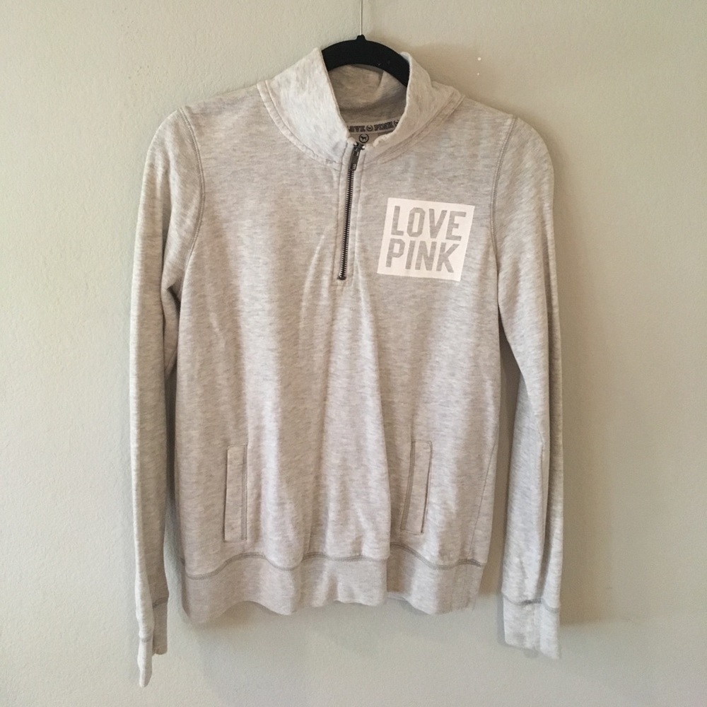 Grey PINK quarter zip sweatshirt