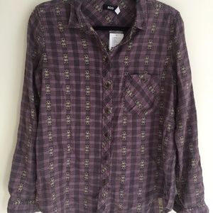 Cozy flannel plaid purple button front shirt