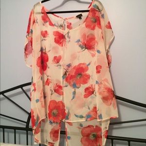 Sheer Floral Button Back Top