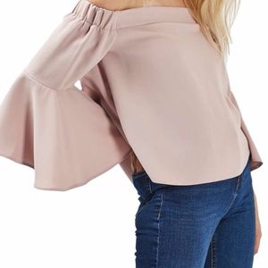 Topshop Pink Bell-Sleeve Off the Shoulder Crop Top Topshop Pink Bell-Sleeve Off the Shoulder Crop Top