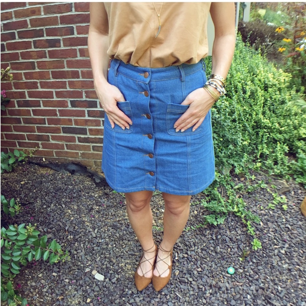 Button up front denim skirt