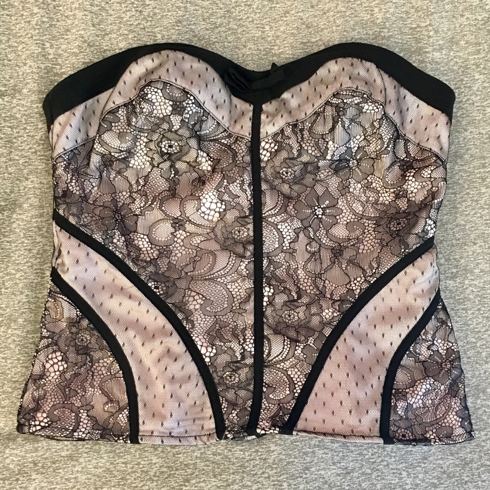 Bebe - Pink & black lace bustier