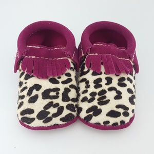First Steps Hair on Calf in Leopard moccasins
