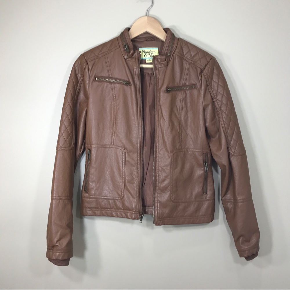 Brown faux leather jacket, size M
