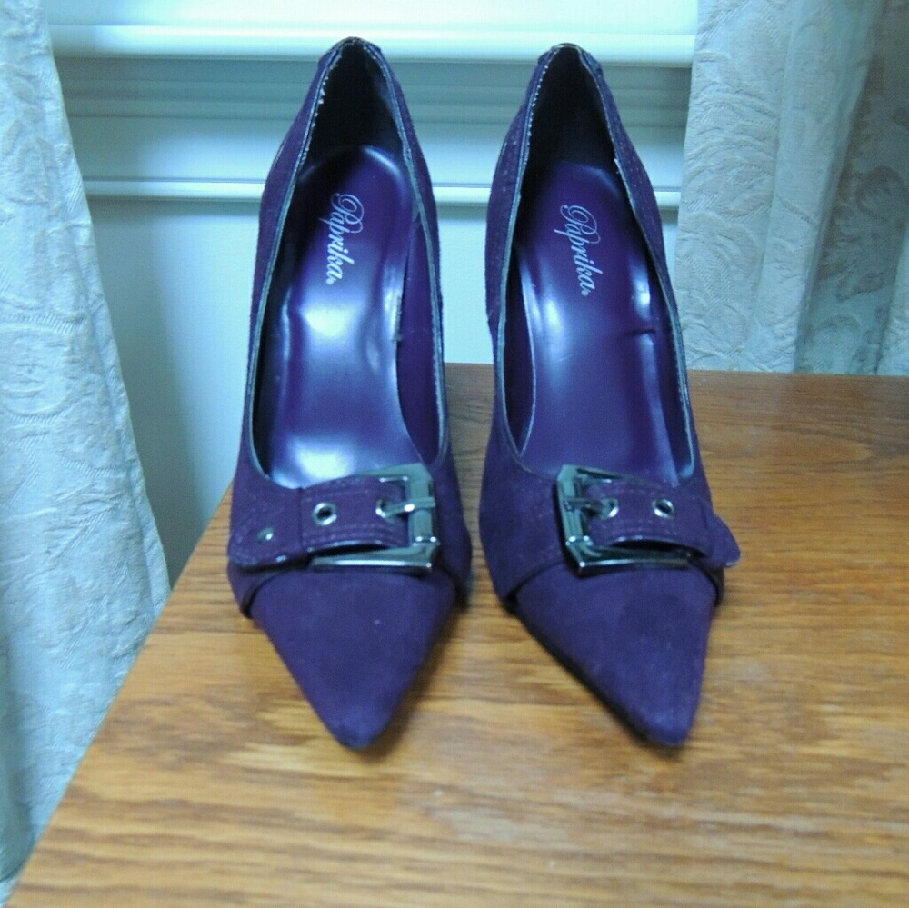 Paprika.  Purple high heel pointed toe shoes