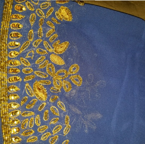 Designer Blue Net  Gold pattern sewing  Embroide - Picture 4 of 8