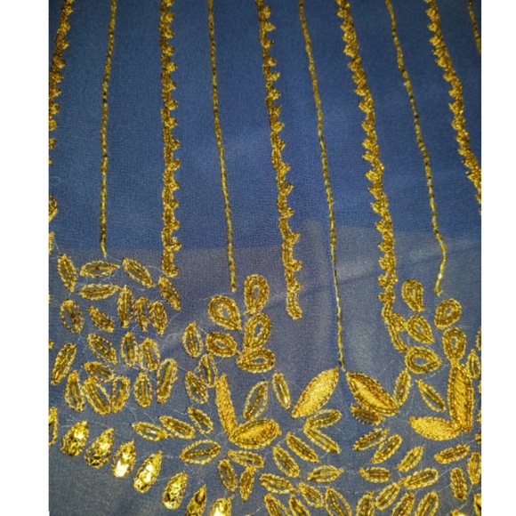 Designer Blue Net  Gold pattern sewing  Embroide - Picture 5 of 8