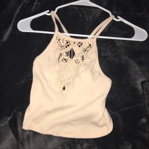 Pink tank with crochet detail