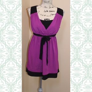 Magenta and black front tie maternity top