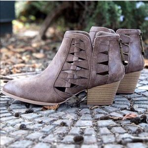 Brown cutout ankle booties