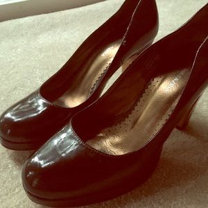 Chocolate brown patent heels