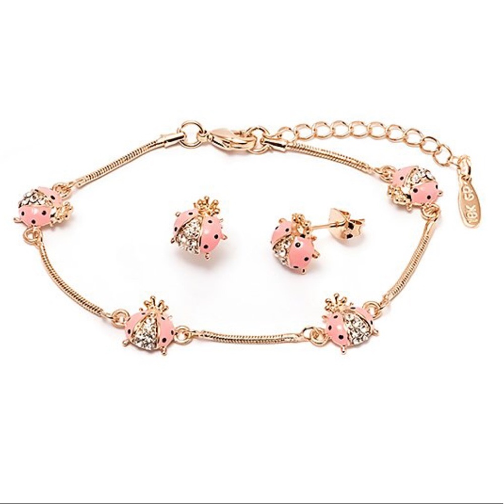 LAST CHANCE Pink ladybug bracelet and earring set