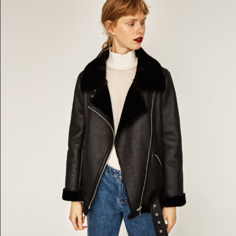 Zara wool lining biker coat
