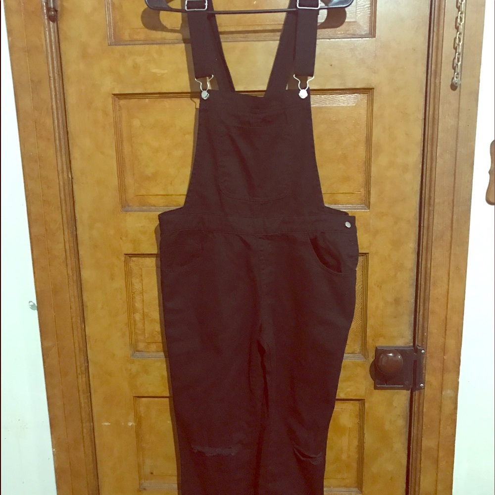 Forever21 black denim overalls L