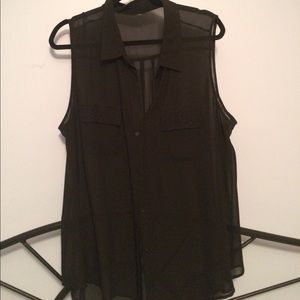 Sheer Black Button Down Top