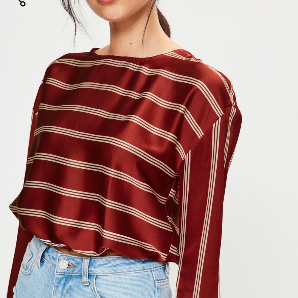 Missguided Burgundy Striped Crew Neck Blouse