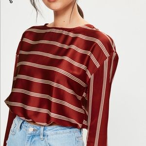 Missguided Burgundy Striped Crew Neck Blouse