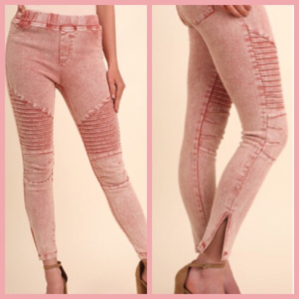 Mineral Washed Moto Jeggings with Ankle Zippers