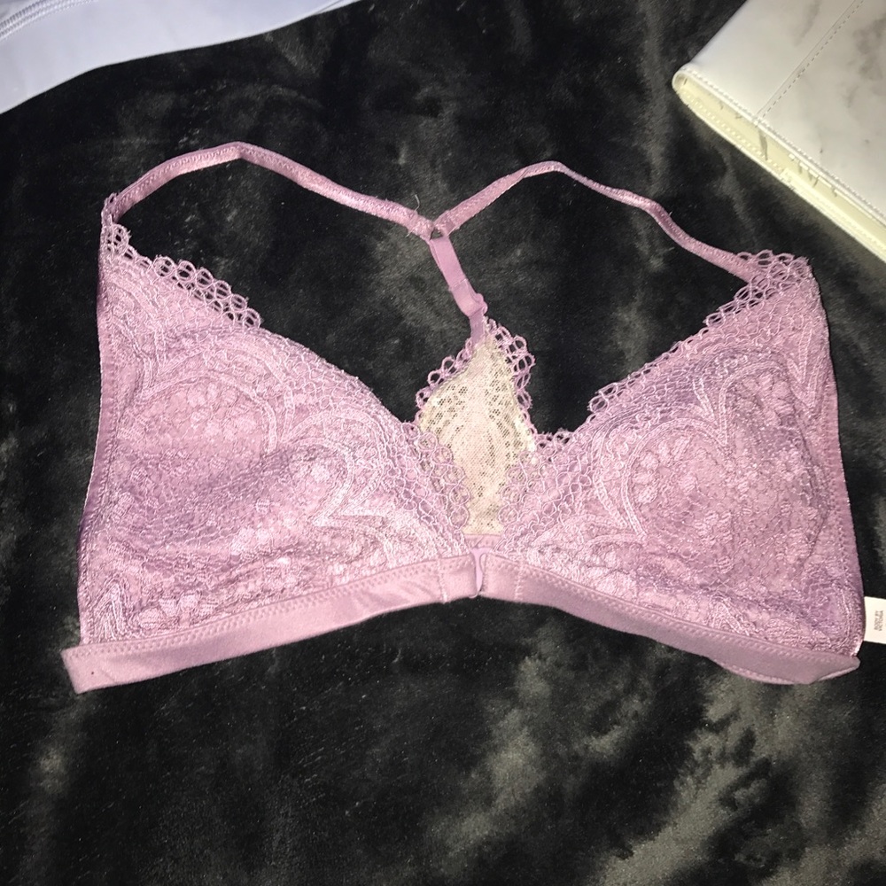 Purple bralette with lace overlay
