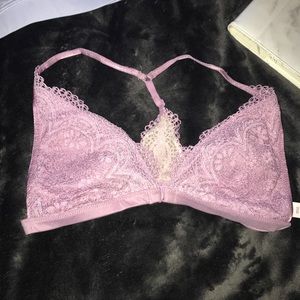 Purple bralette with lace overlay