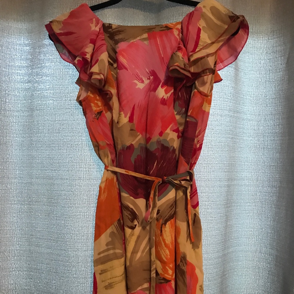 BCBG Pink and Orange Floral Shift Dress -Size 4