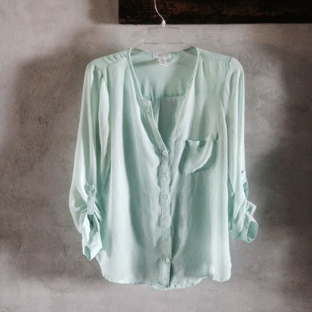 Aqua Sheer Button Up Top