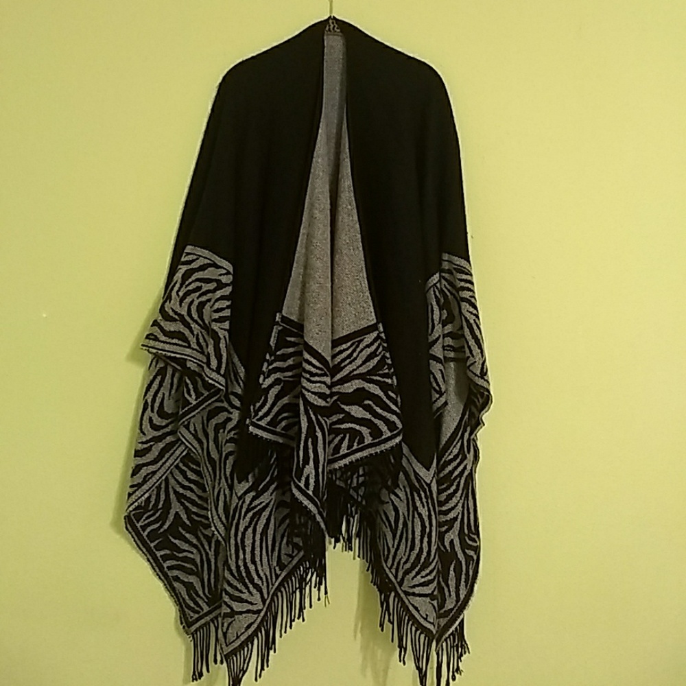 Black and gray poncho