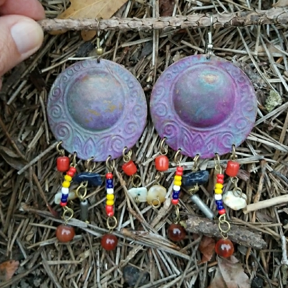 💗 Vintage Patina Multi Stone & Bead Drop Earrings