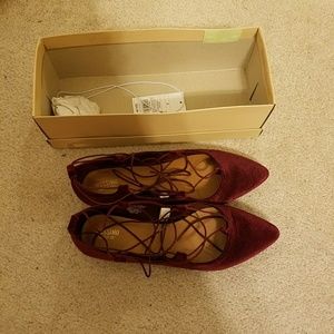 Mossimo Dk Red Velvet Lace-up Ballet Flats, sz 8