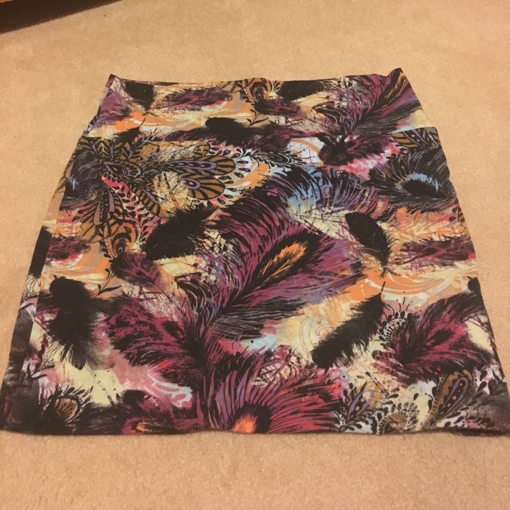 Peacock feather print skirt.