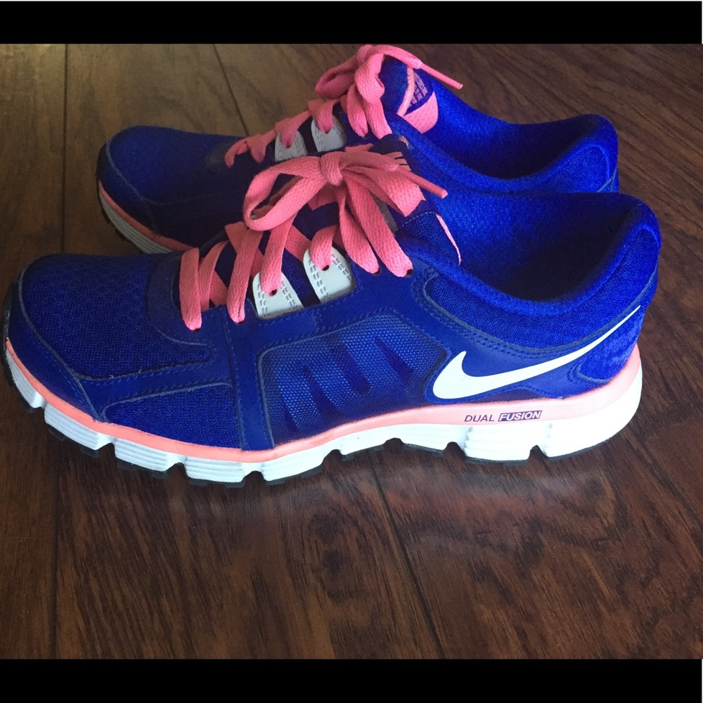 Pink and blue Nikes
