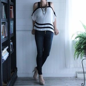 Black and White Off the Shoulder Tunic
