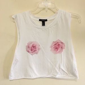 White Tank Crop Top with Roses