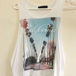 White Muscle Tee with California picture Design